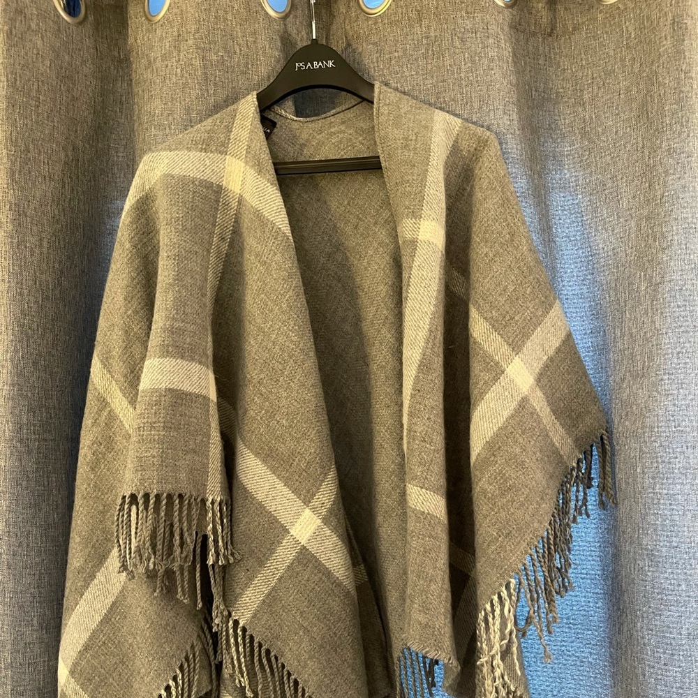 Aqua shawl plaid gray with fringe